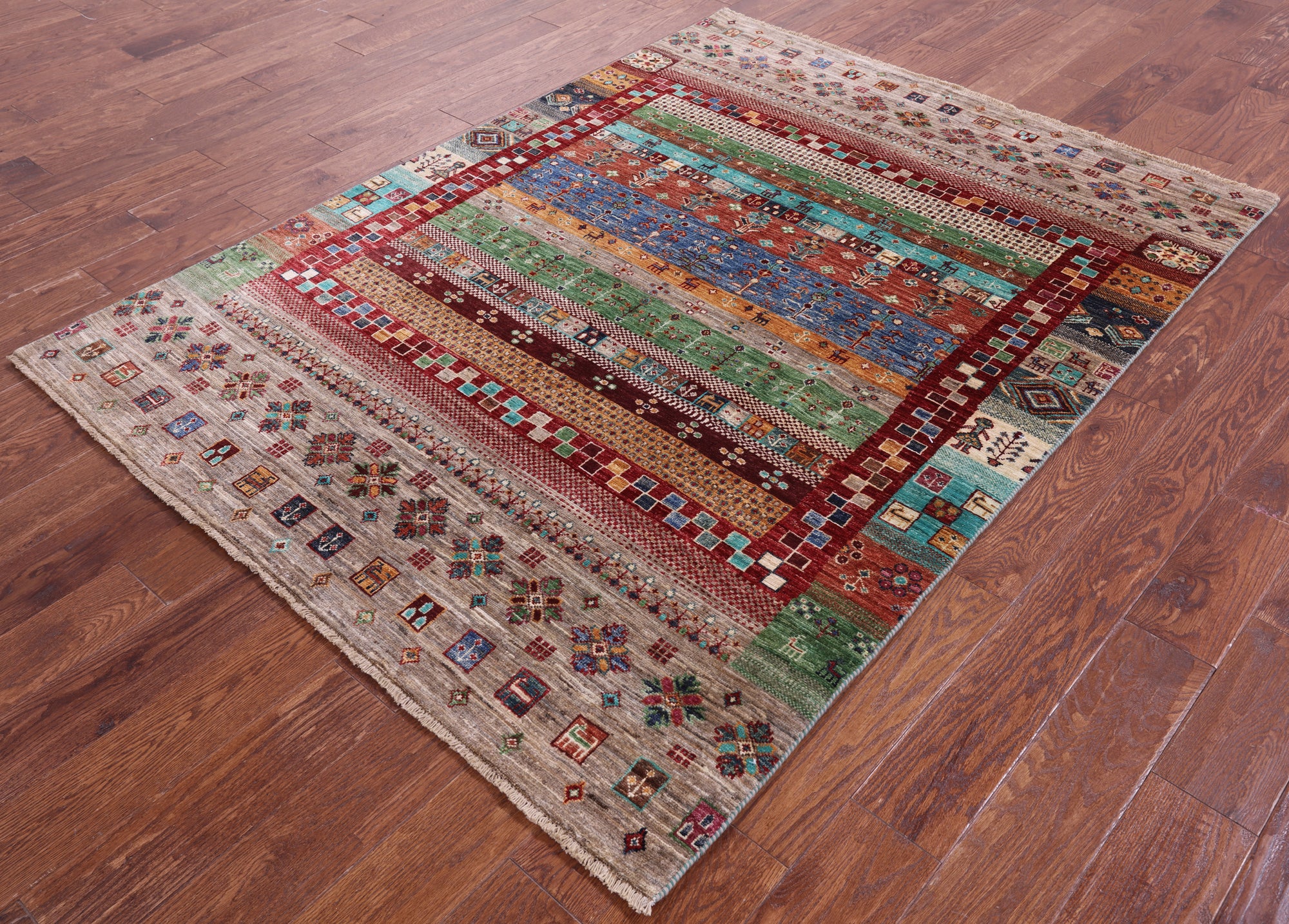 Tribal Persian Gabbeh Hand Knotted Wool Rug - 5' 0" X 6' 8" - Golden Nile