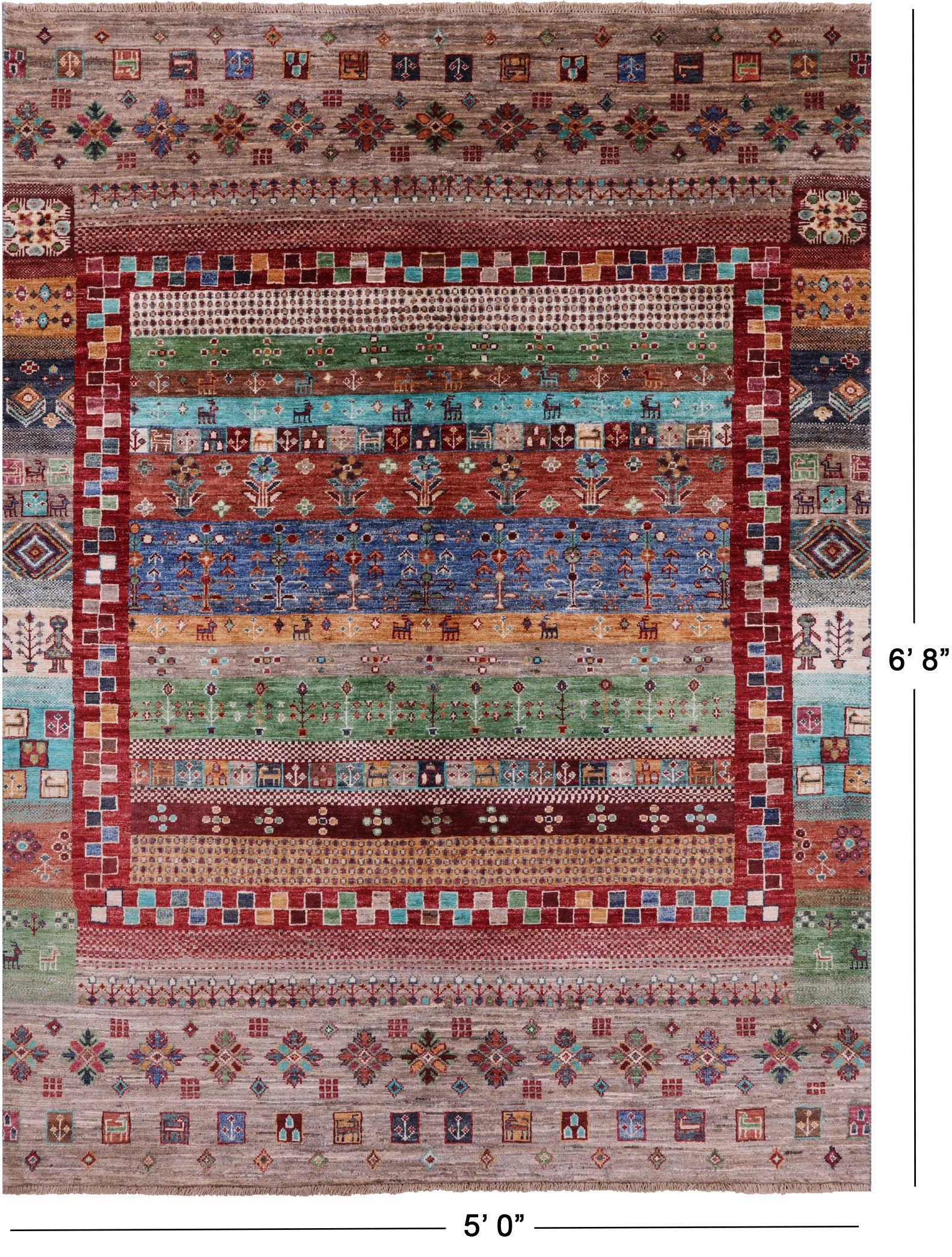 Tribal Persian Gabbeh Hand Knotted Wool Rug - 5' 0" X 6' 8" - Golden Nile