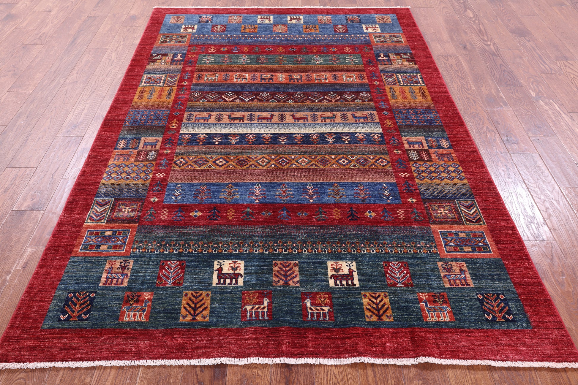 Tribal Persian Gabbeh Hand Knotted Wool Rug - 5' 7" X 8' 0" - Golden Nile