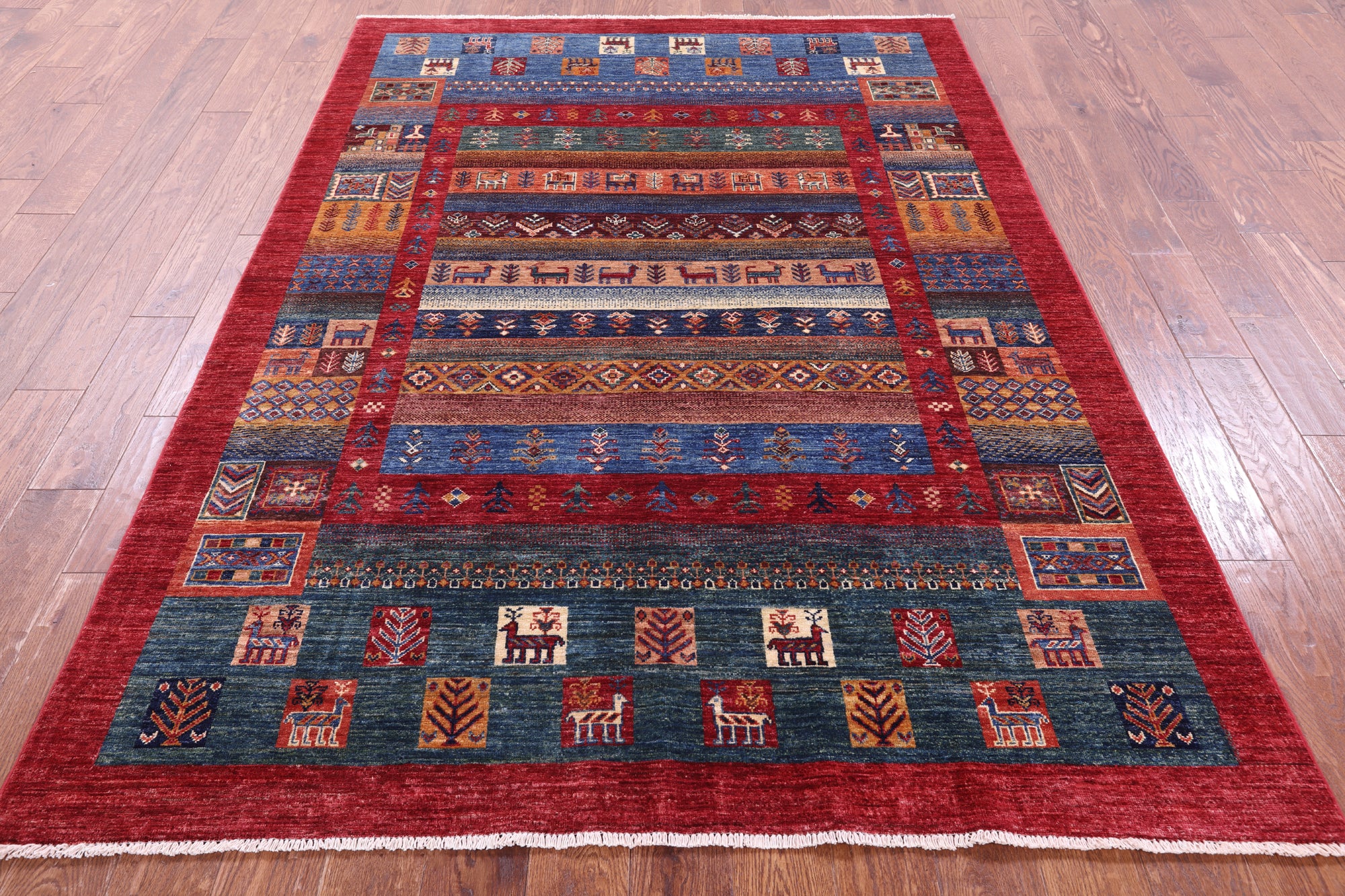 Tribal Persian Gabbeh Hand Knotted Wool Rug - 5' 7" X 8' 0" - Golden Nile