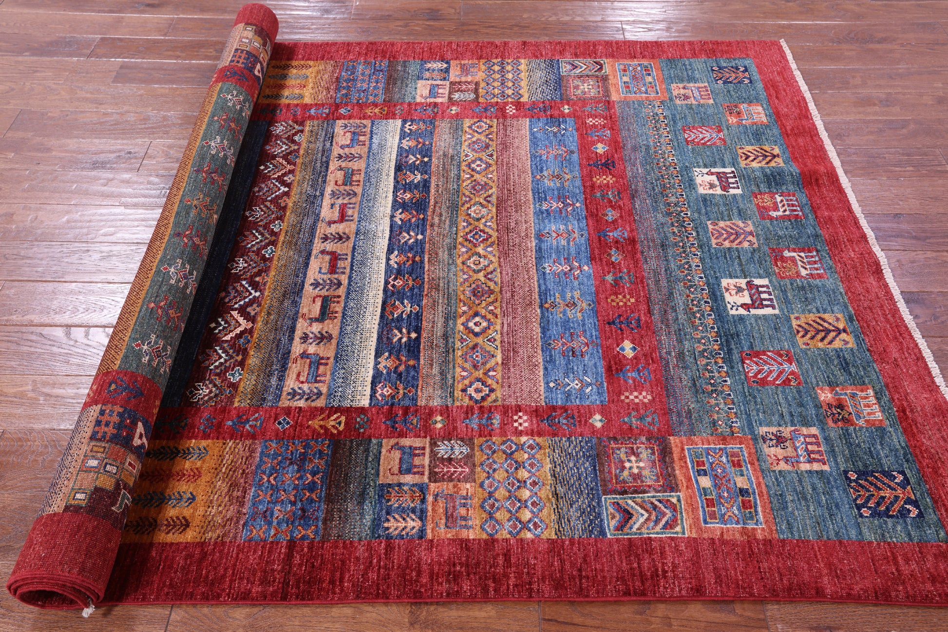 Tribal Persian Gabbeh Hand Knotted Wool Rug - 5' 7" X 8' 0" - Golden Nile