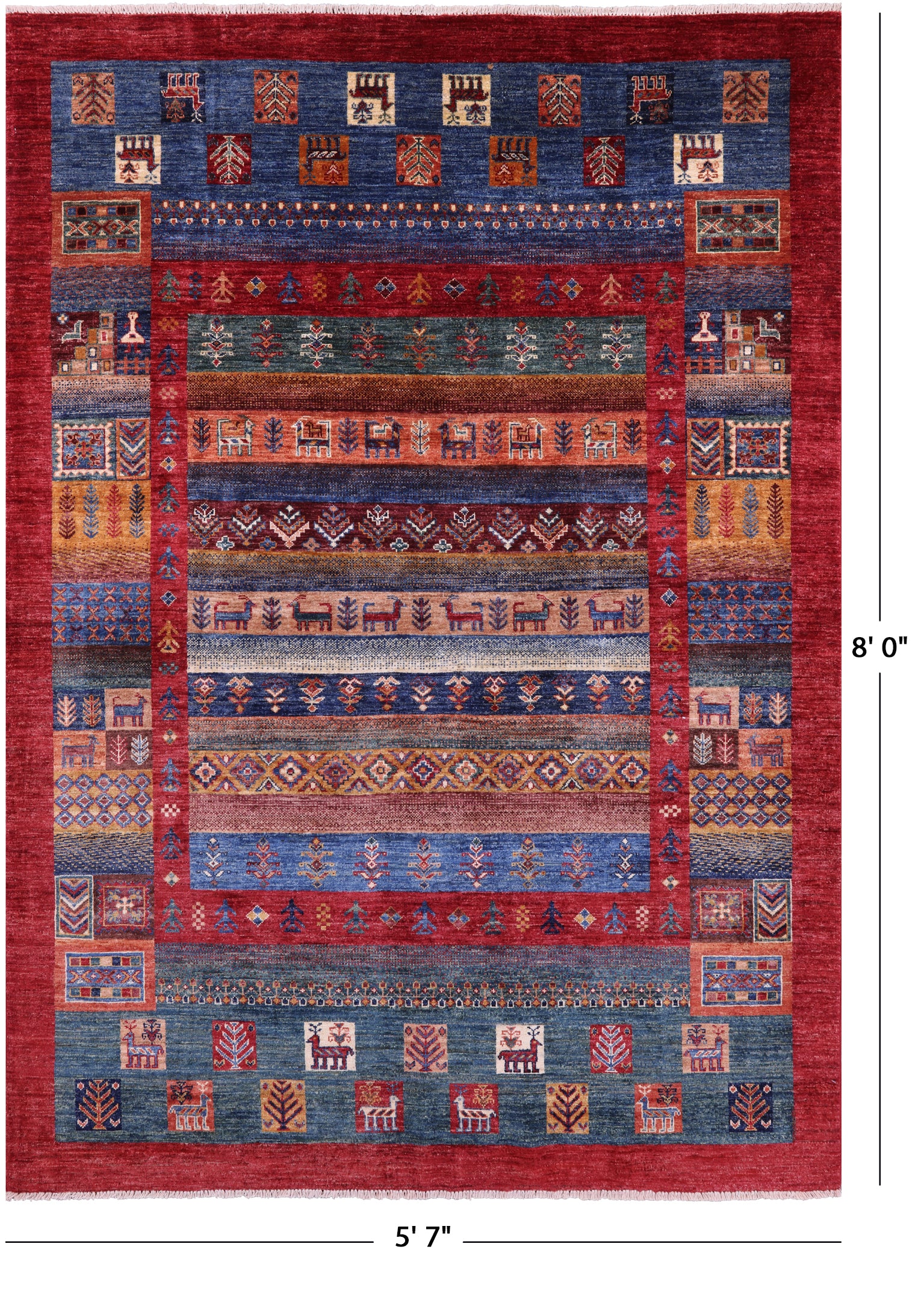 Tribal Persian Gabbeh Hand Knotted Wool Rug - 5' 7" X 8' 0" - Golden Nile