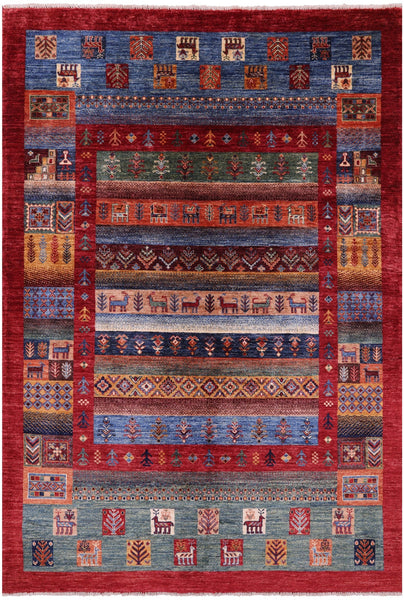 Tribal Persian Gabbeh Hand Knotted Wool Rug - 5' 7" X 8' 0" - Golden Nile