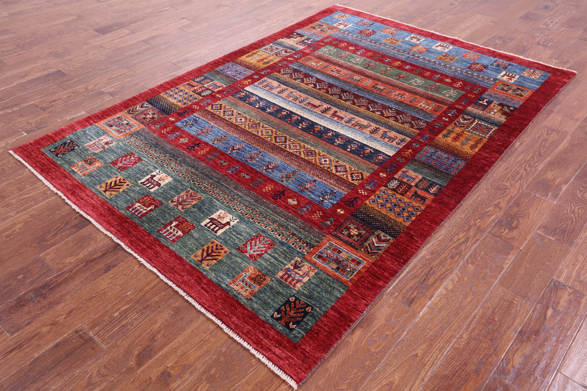 Tribal Persian Gabbeh Hand Knotted Wool Rug - 5' 7" X 8' 0" - Golden Nile