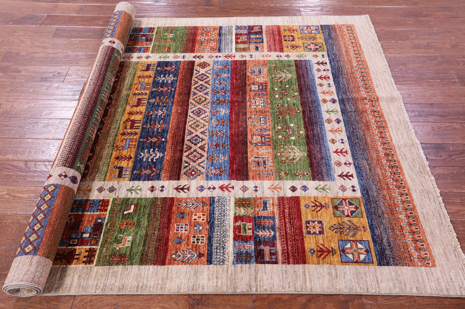 Tribal Persian Gabbeh Handmade Wool Rug - 5' 5" X 7' 7" - Golden Nile