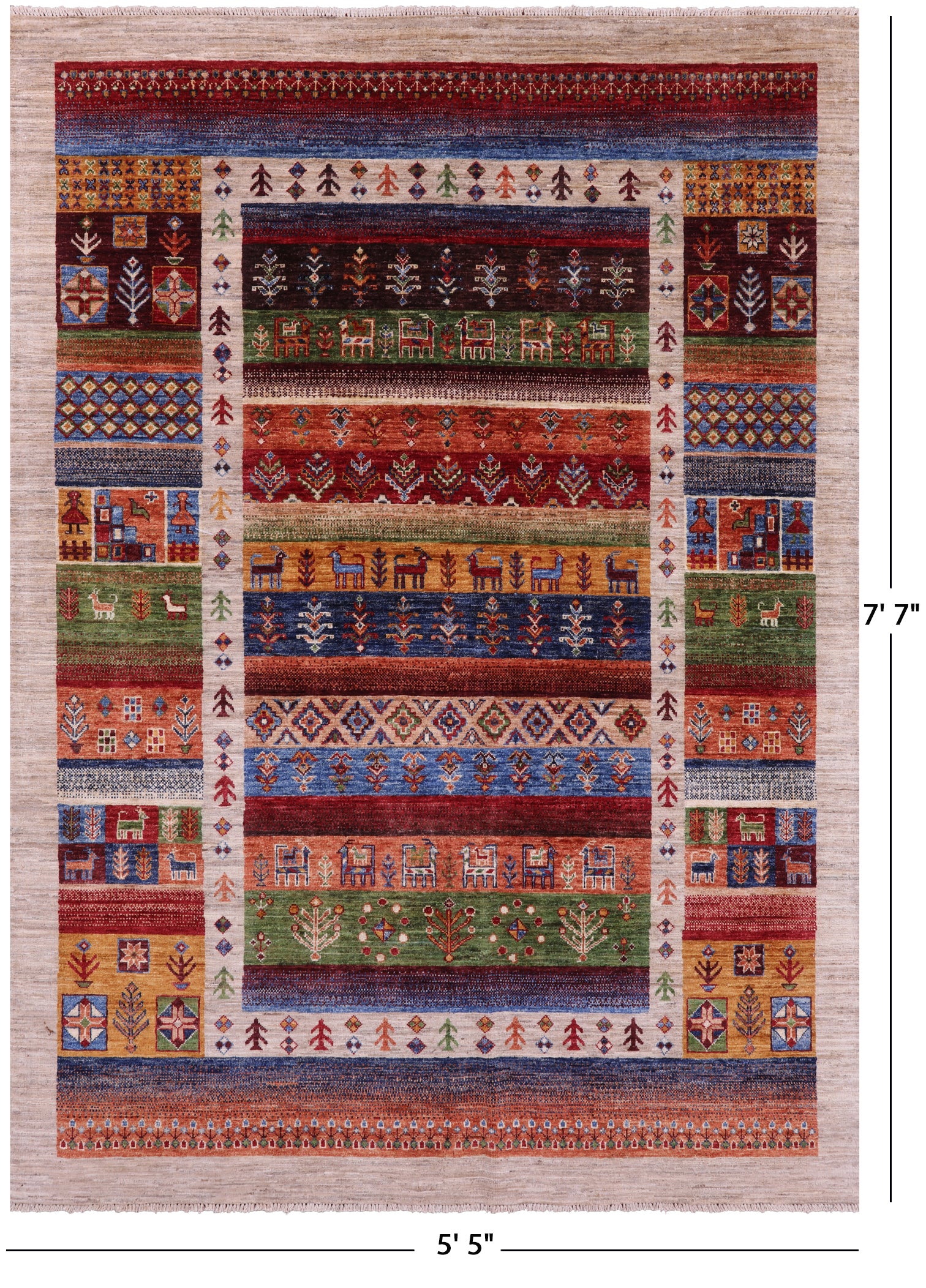Tribal Persian Gabbeh Handmade Wool Rug - 5' 5" X 7' 7" - Golden Nile
