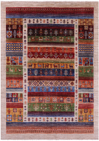 Tribal Persian Gabbeh Handmade Wool Rug - 5' 5" X 7' 7" - Golden Nile