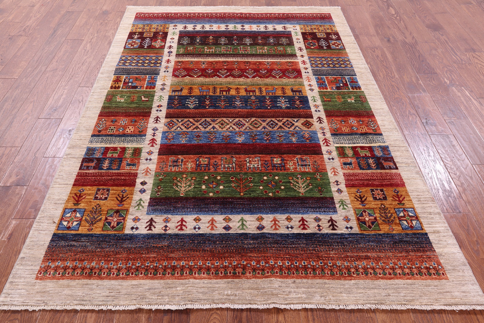 Tribal Persian Gabbeh Handmade Wool Rug - 5' 5" X 7' 7" - Golden Nile