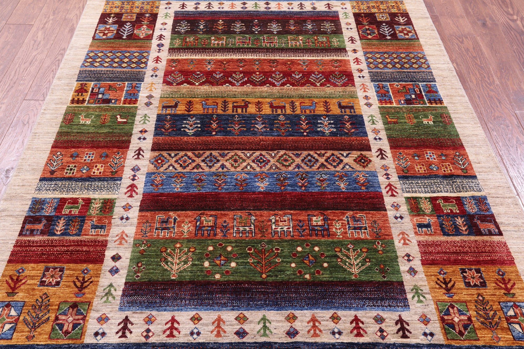 Tribal Persian Gabbeh Handmade Wool Rug - 5' 5" X 7' 7" - Golden Nile