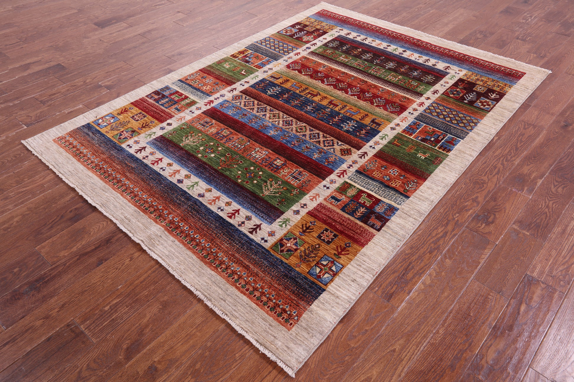 Tribal Persian Gabbeh Handmade Wool Rug - 5' 5" X 7' 7" - Golden Nile