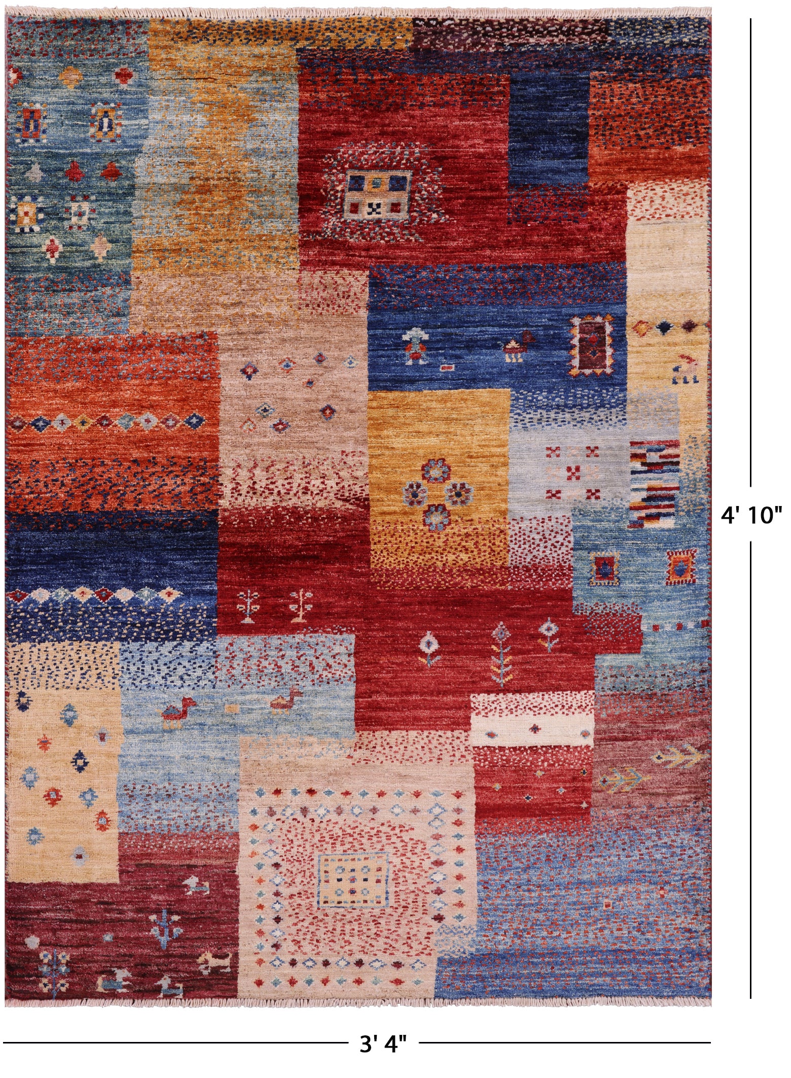 Tribal Persian Gabbeh Hand Knotted Wool Rug - 3' 4" X 4' 10" - Golden Nile