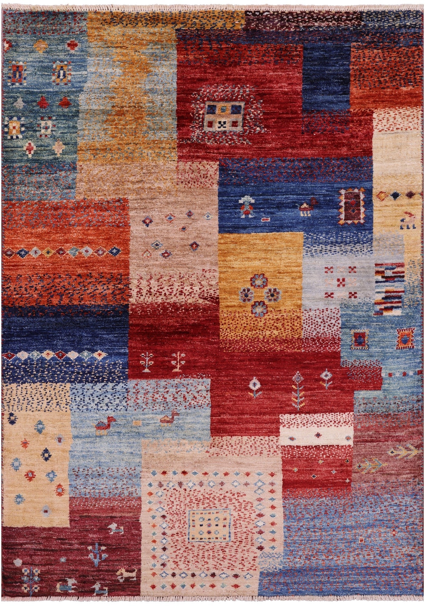 Tribal Persian Gabbeh Hand Knotted Wool Rug - 3' 4" X 4' 10" - Golden Nile