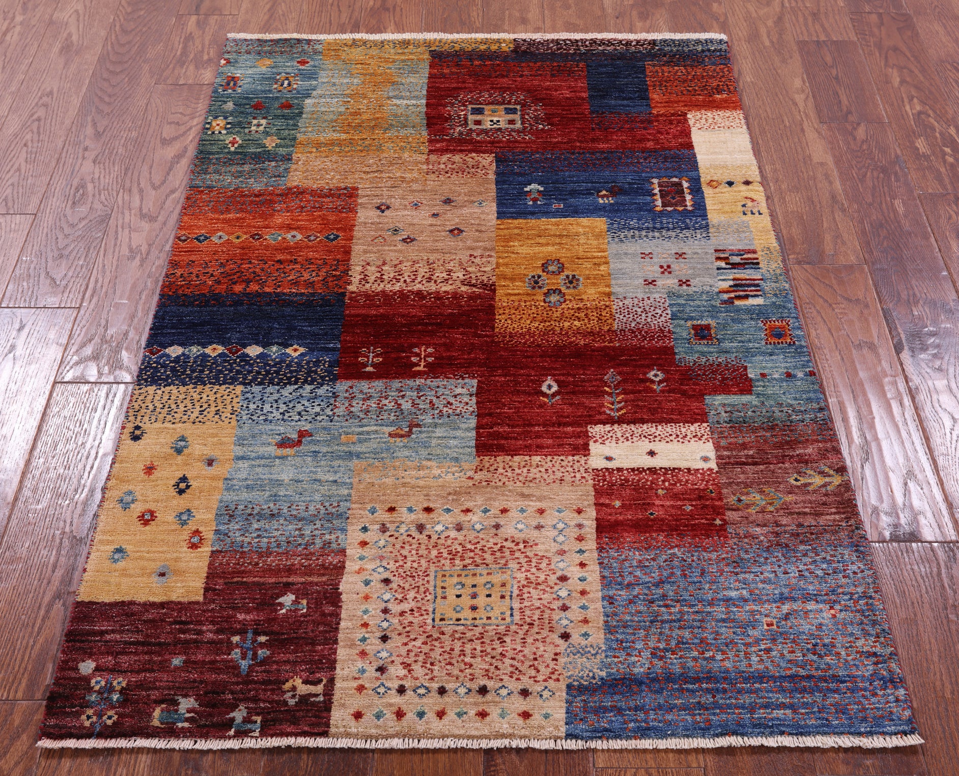 Tribal Persian Gabbeh Hand Knotted Wool Rug - 3' 4" X 4' 10" - Golden Nile