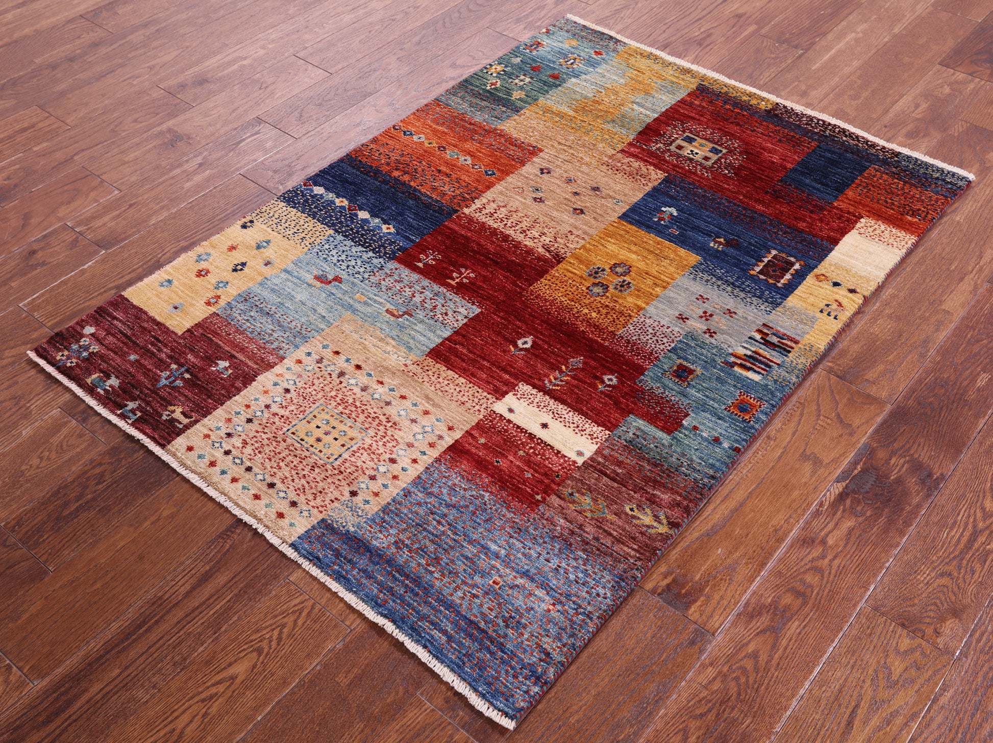 Tribal Persian Gabbeh Hand Knotted Wool Rug - 3' 4" X 4' 10" - Golden Nile