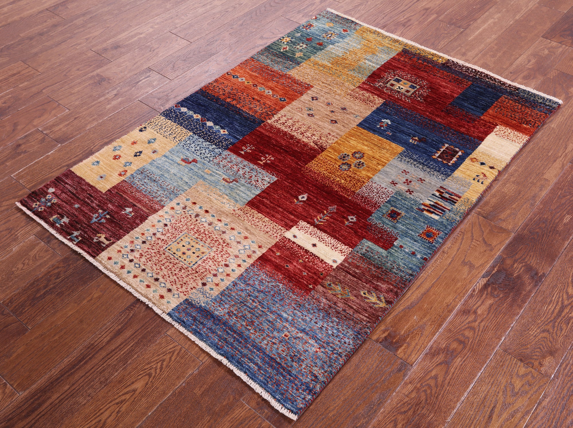 Tribal Persian Gabbeh Hand Knotted Wool Rug - 3' 4" X 4' 10" - Golden Nile