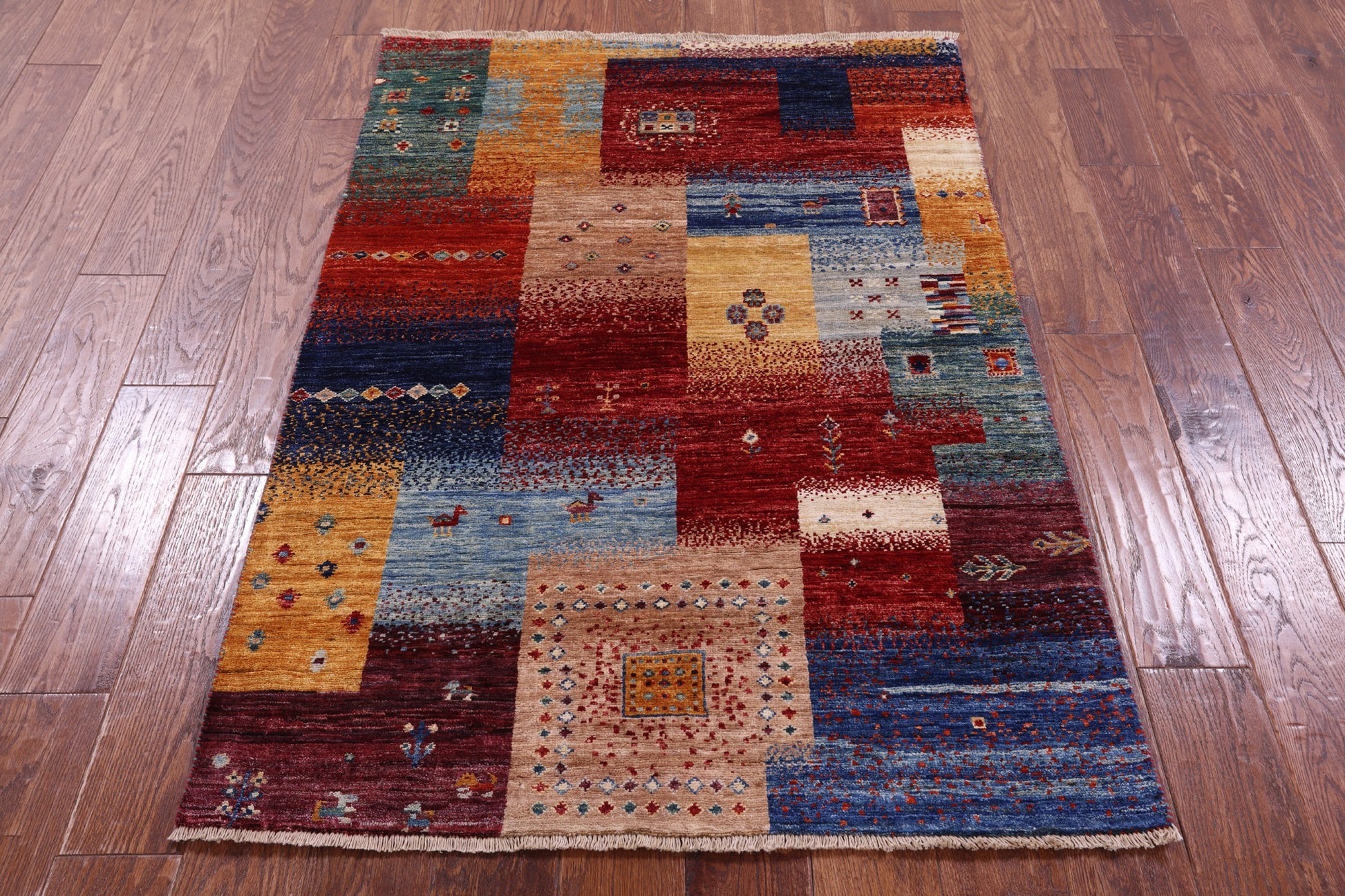 Tribal Persian Gabbeh Hand Knotted Wool Rug - 3' 4" X 4' 10" - Golden Nile