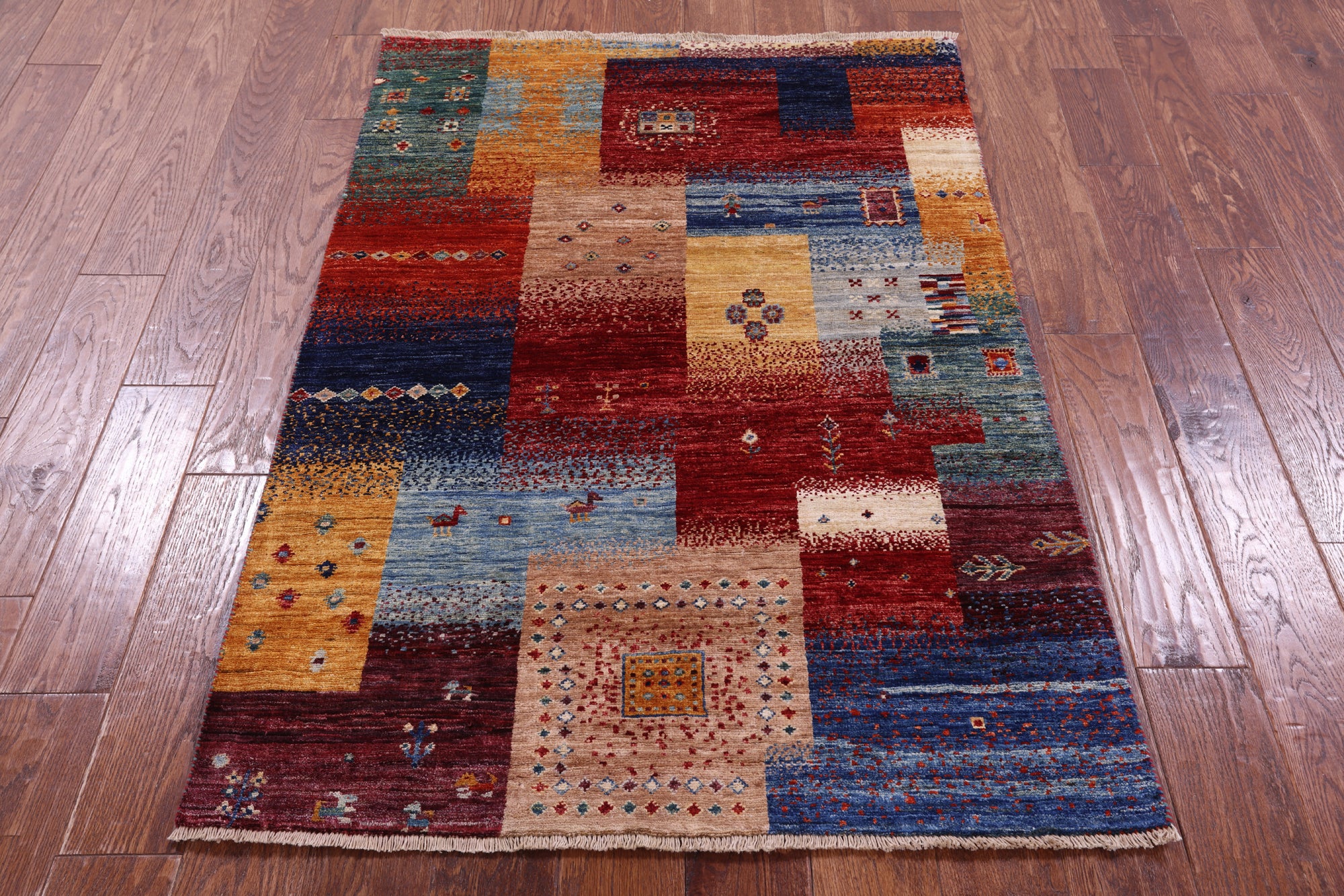 Tribal Persian Gabbeh Hand Knotted Wool Rug - 3' 4" X 4' 10" - Golden Nile
