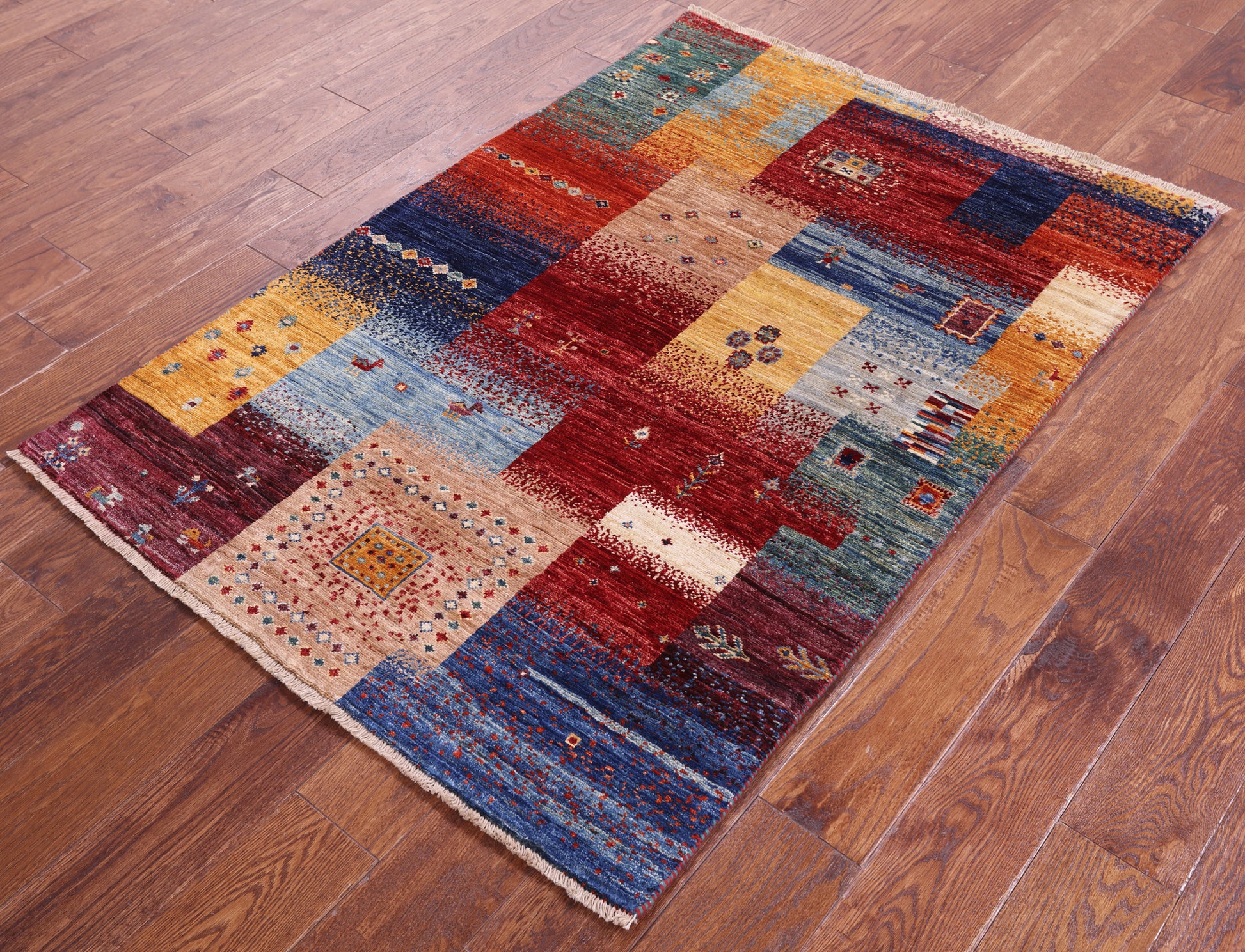 Tribal Persian Gabbeh Hand Knotted Wool Rug - 3' 4" X 4' 10" - Golden Nile