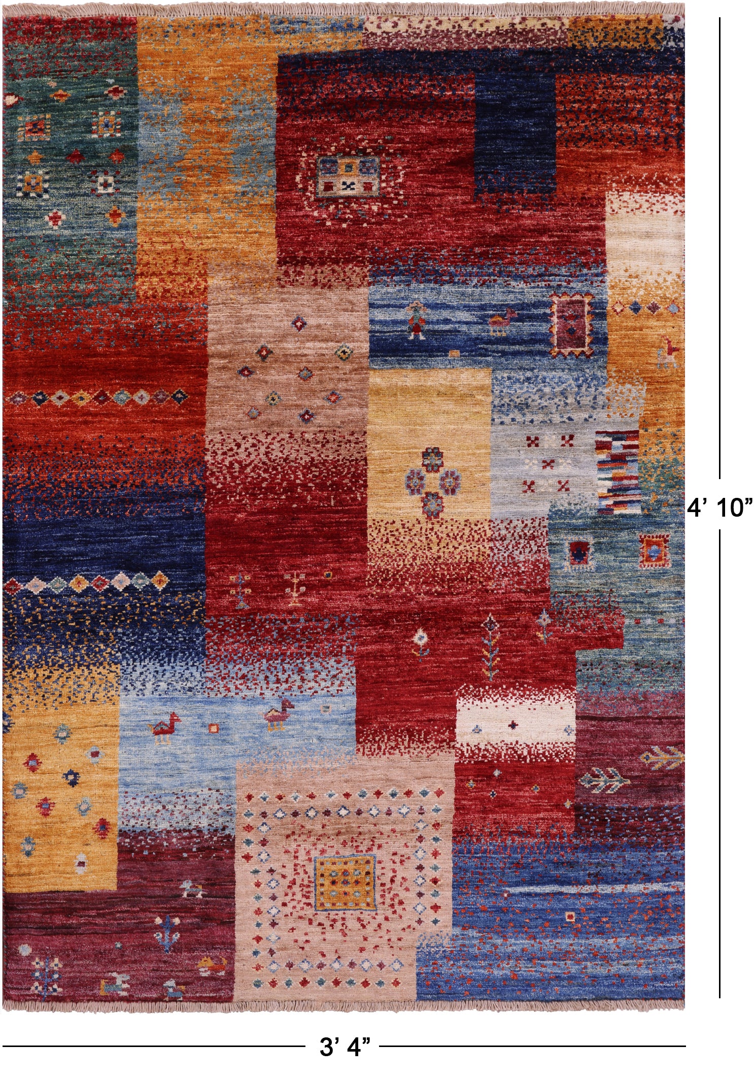 Tribal Persian Gabbeh Hand Knotted Wool Rug - 3' 4" X 4' 10" - Golden Nile
