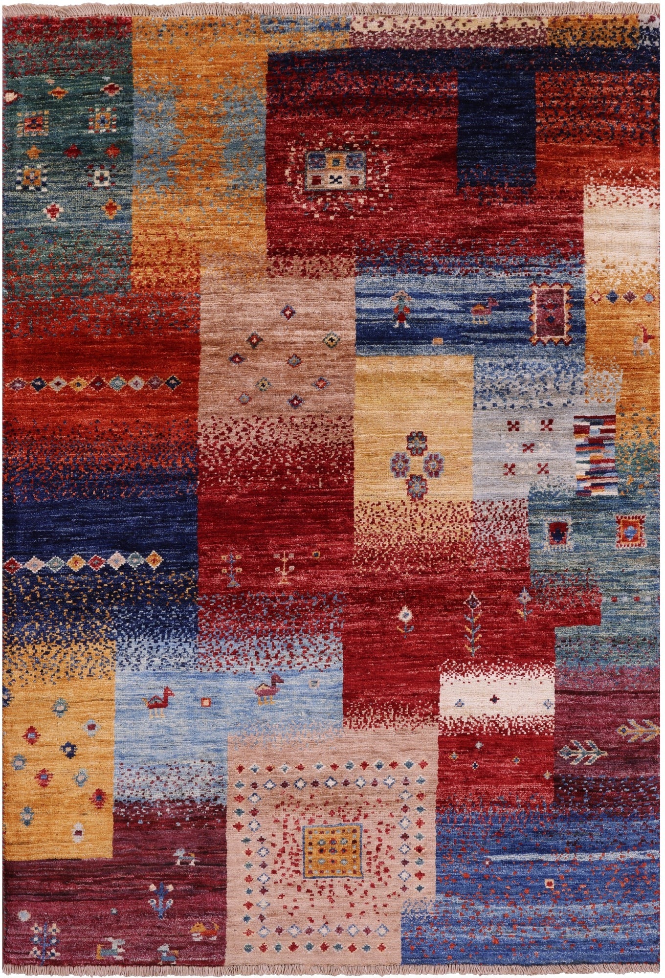 Tribal Persian Gabbeh Hand Knotted Wool Rug - 3' 4" X 4' 10" - Golden Nile