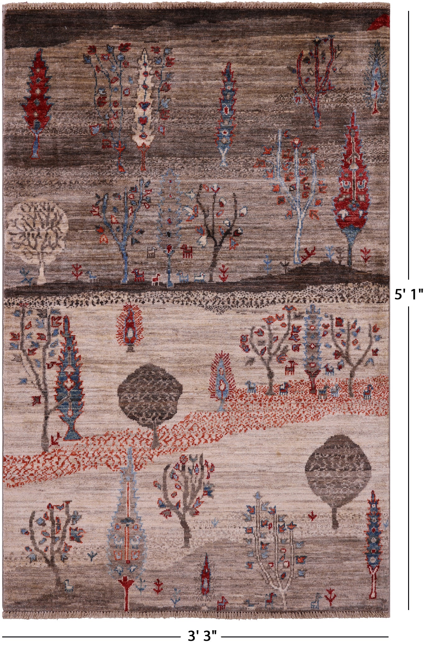 Tribal Persian Gabbeh Hand Knotted Wool Rug - 3' 3" X 5' 1" - Golden Nile