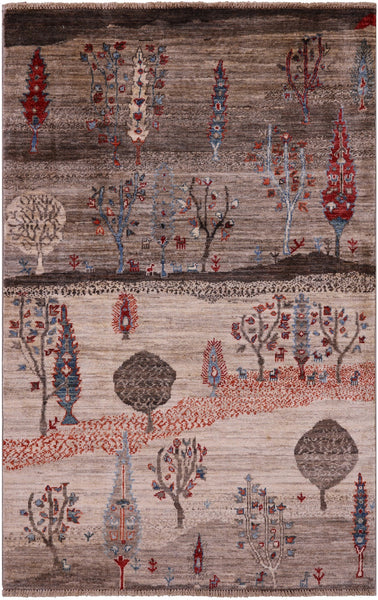 Tribal Persian Gabbeh Hand Knotted Wool Rug - 3' 3" X 5' 1" - Golden Nile