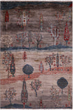 Tribal Persian Gabbeh Hand Knotted Wool Rug - 3' 4" X 4' 10" - Golden Nile