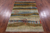 Tribal Persian Gabbeh Hand Knotted Wool Rug - 4' 0" X 5' 9" - Golden Nile