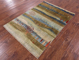 Tribal Persian Gabbeh Hand Knotted Wool Rug - 4' 0" X 5' 9" - Golden Nile