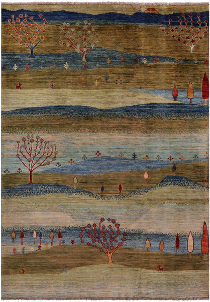 Tribal Persian Gabbeh Hand Knotted Wool Rug - 4' 0" X 5' 9" - Golden Nile