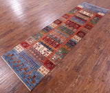 Tribal Persian Gabbeh Hand Knotted Wool Runner Rug - 2' 10" X 9' 10" - Golden Nile