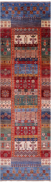 Tribal Persian Gabbeh Hand Knotted Wool Runner Rug - 2' 10" X 9' 10" - Golden Nile
