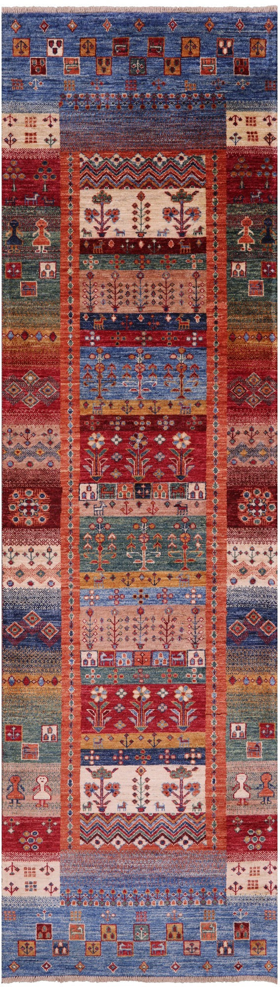 Tribal Persian Gabbeh Hand Knotted Wool Runner Rug - 2' 10" X 9' 10" - Golden Nile
