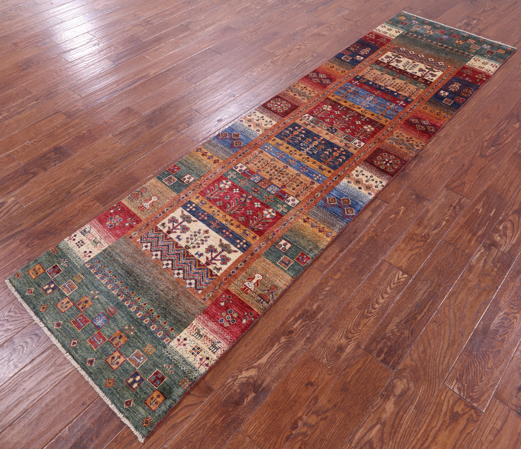 Tribal Persian Gabbeh Hand Knotted Wool Runner Rug - 2' 8" X 9' 10" - Golden Nile