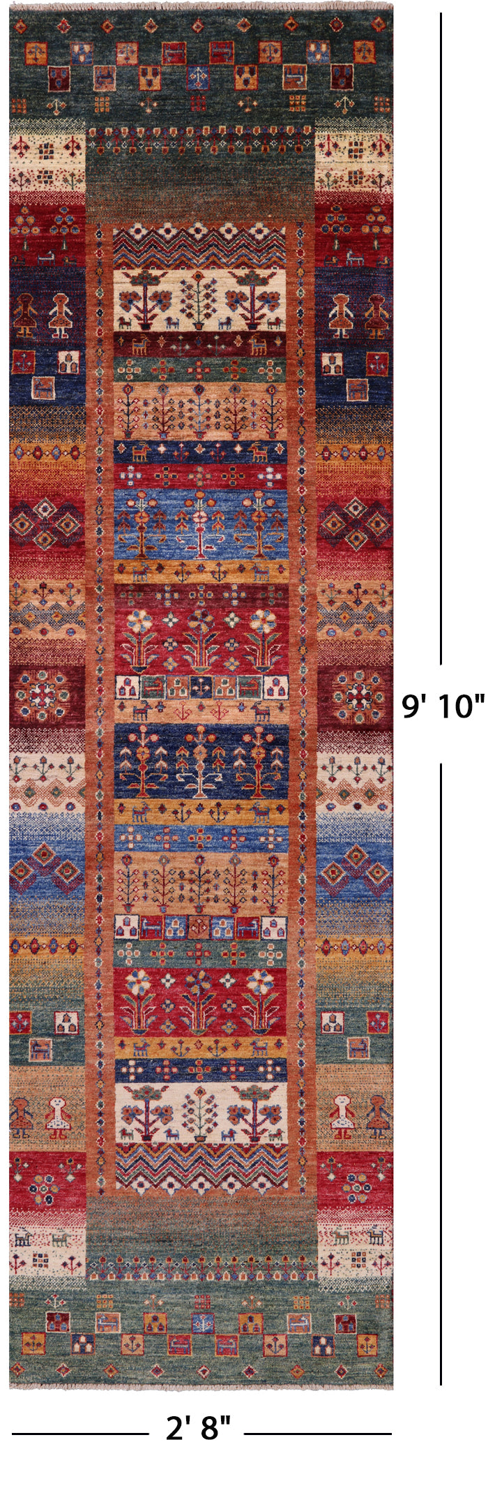 Tribal Persian Gabbeh Hand Knotted Wool Runner Rug - 2' 8" X 9' 10" - Golden Nile