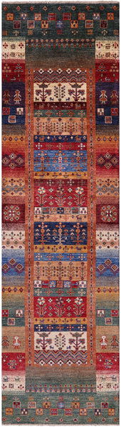 Tribal Persian Gabbeh Hand Knotted Wool Runner Rug - 2' 8" X 9' 10" - Golden Nile