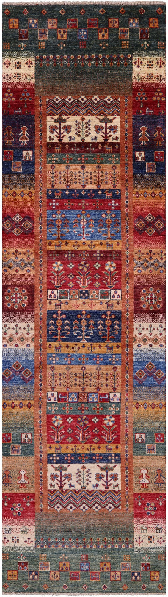Tribal Persian Gabbeh Hand Knotted Wool Runner Rug - 2' 8" X 9' 10" - Golden Nile