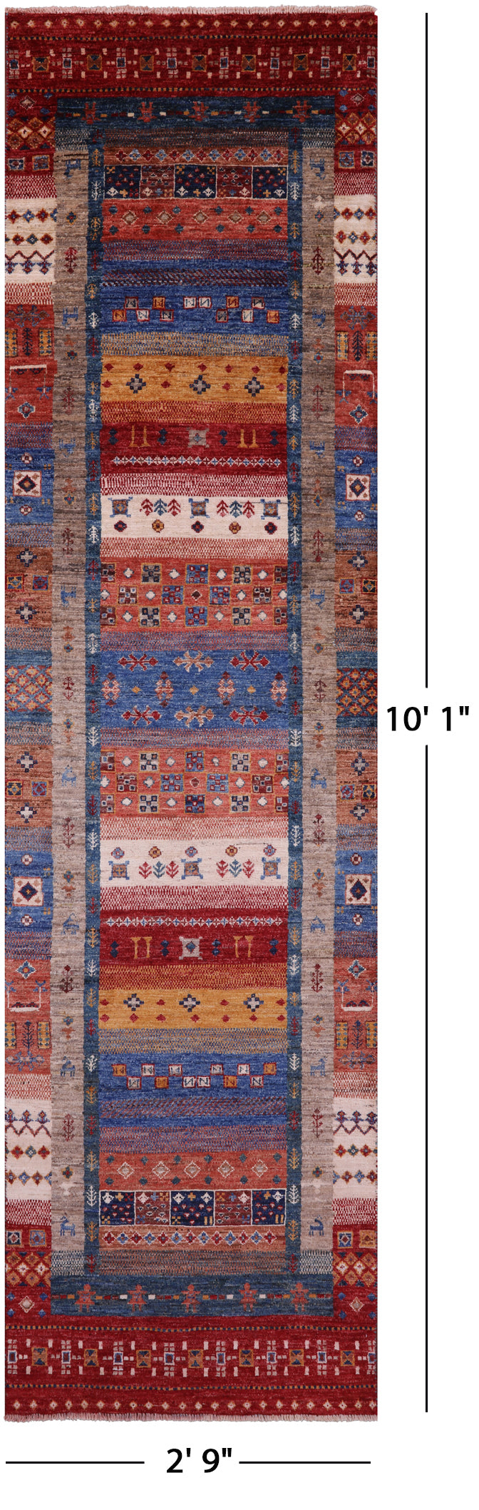 Tribal Persian Gabbeh Hand Knotted Wool Runner Rug - 2' 9" X 10' 1" - Golden Nile