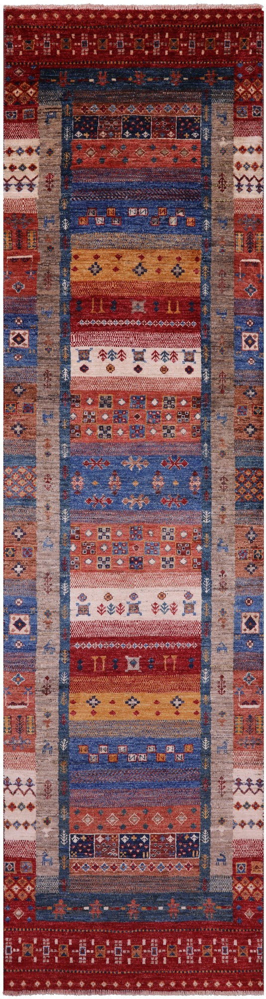 Tribal Persian Gabbeh Hand Knotted Wool Runner Rug - 2' 9" X 10' 1" - Golden Nile