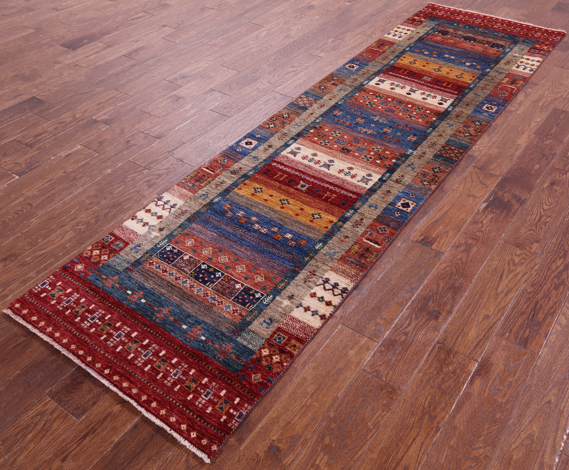 Tribal Persian Gabbeh Hand Knotted Wool Runner Rug - 2' 9" X 10' 1" - Golden Nile