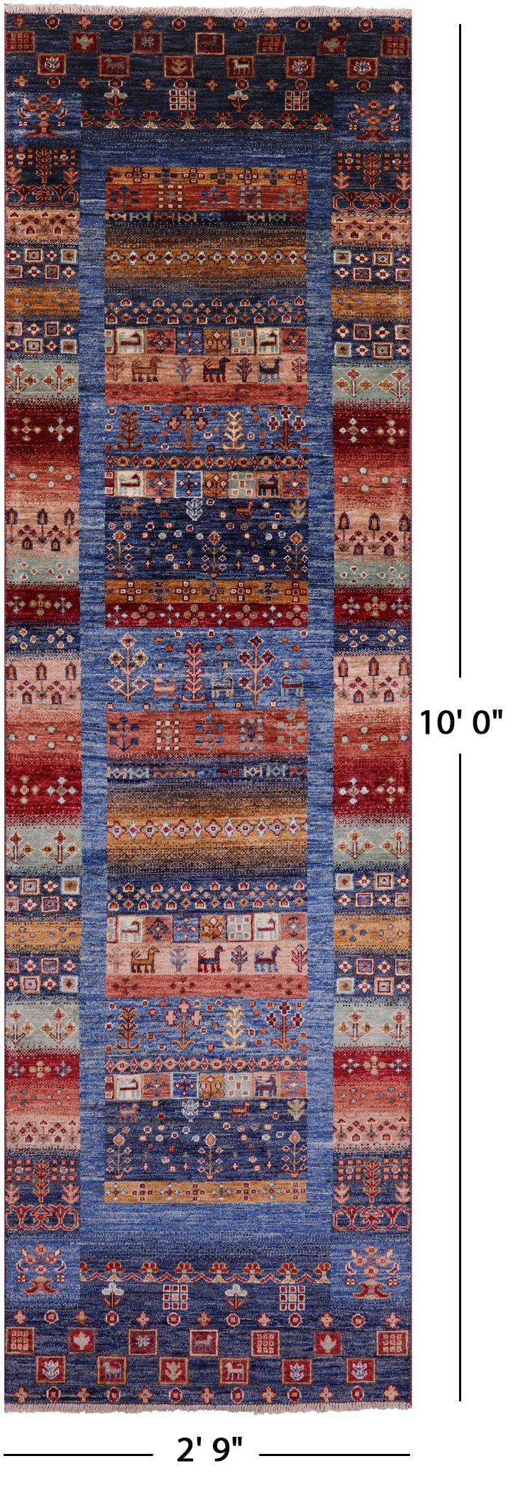 Tribal Persian Gabbeh Hand Knotted Wool Runner Rug - 2' 9" X 10' 0" - Golden Nile