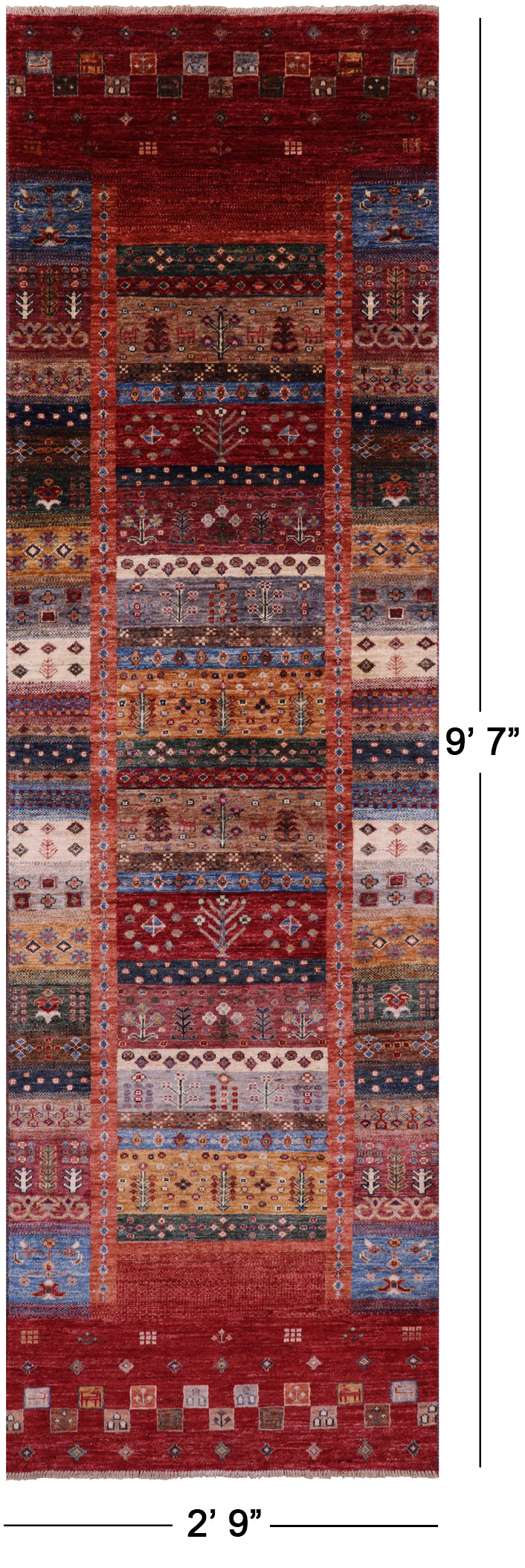 Tribal Persian Gabbeh Hand Knotted Wool Runner Rug - 2' 9" X 9' 7" - Golden Nile