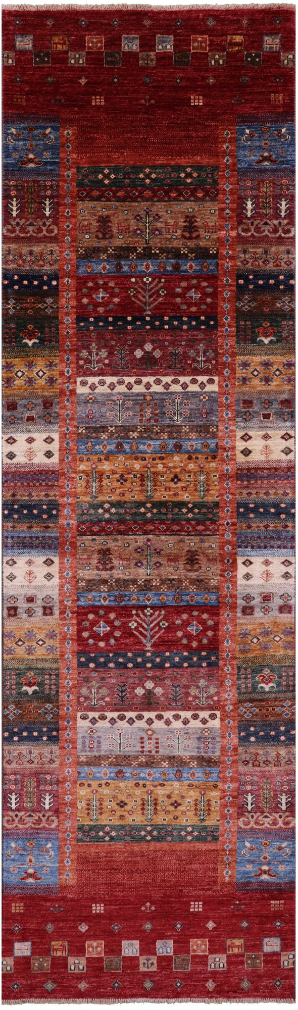 Tribal Persian Gabbeh Hand Knotted Wool Runner Rug - 2' 9" X 9' 7" - Golden Nile