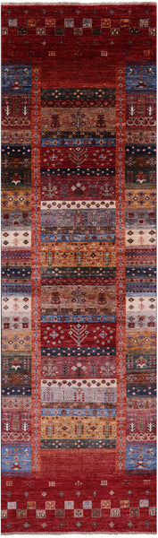 Tribal Persian Gabbeh Hand Knotted Wool Runner Rug - 2' 9" X 9' 7" - Golden Nile