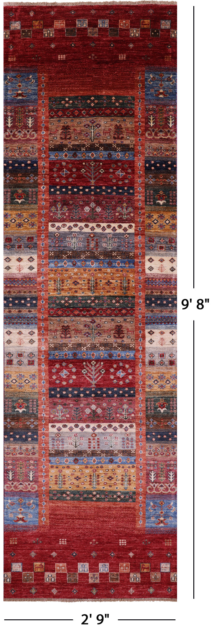 Tribal Persian Gabbeh Hand Knotted Wool Runner Rug - 2' 9" X 9' 8" - Golden Nile