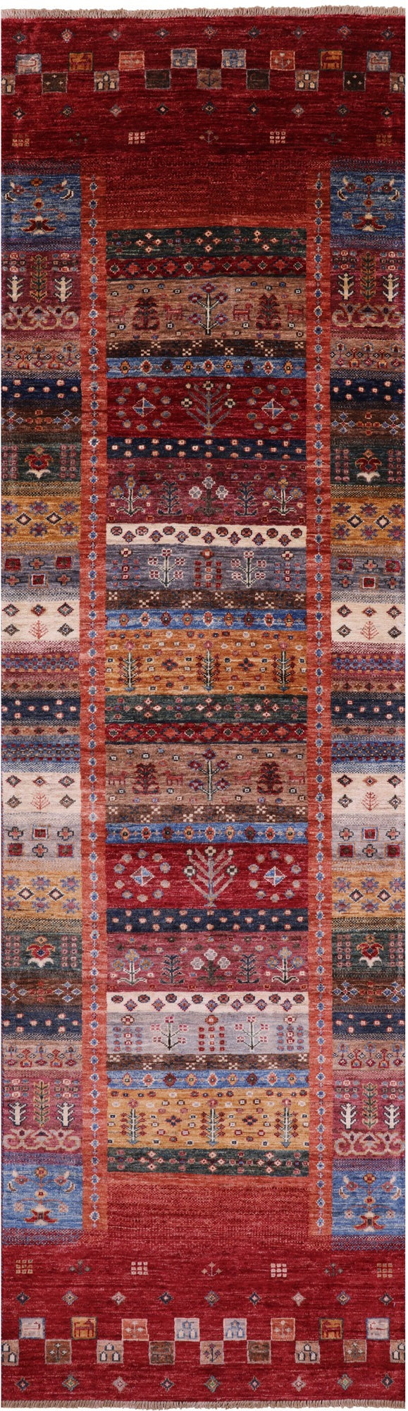 Tribal Persian Gabbeh Hand Knotted Wool Runner Rug - 2' 9" X 9' 8" - Golden Nile