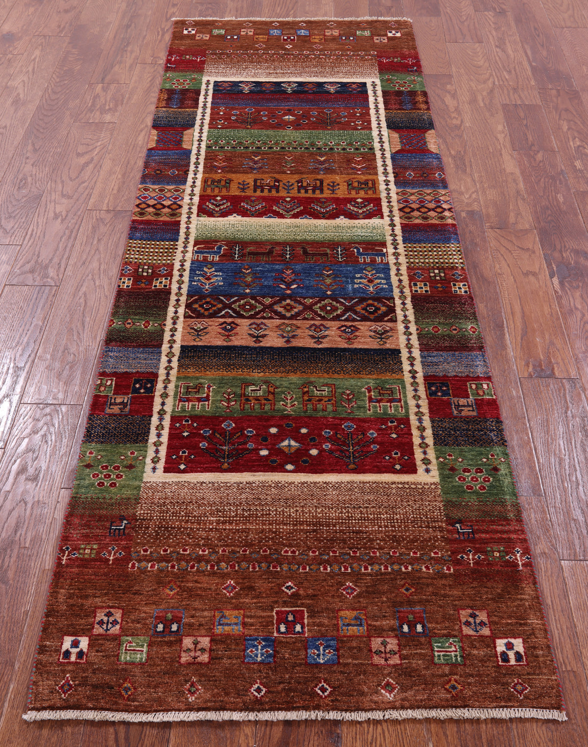 Tribal Persian Gabbeh Hand Knotted Wool Runner Rug - 2' 8" X 8' 2" - Golden Nile