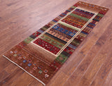 Tribal Persian Gabbeh Hand Knotted Wool Runner Rug - 2' 8" X 8' 2" - Golden Nile