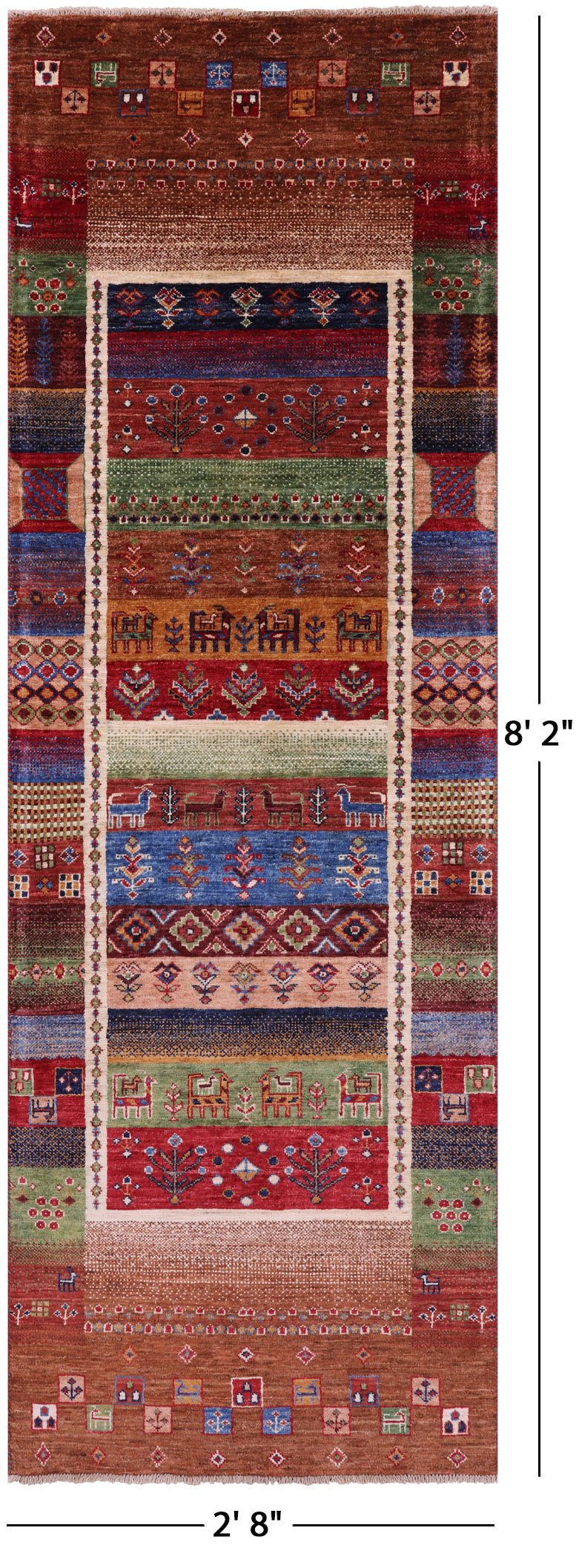 Tribal Persian Gabbeh Hand Knotted Wool Runner Rug - 2' 8" X 8' 2" - Golden Nile