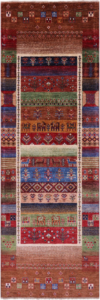 Tribal Persian Gabbeh Hand Knotted Wool Runner Rug - 2' 8" X 8' 2" - Golden Nile